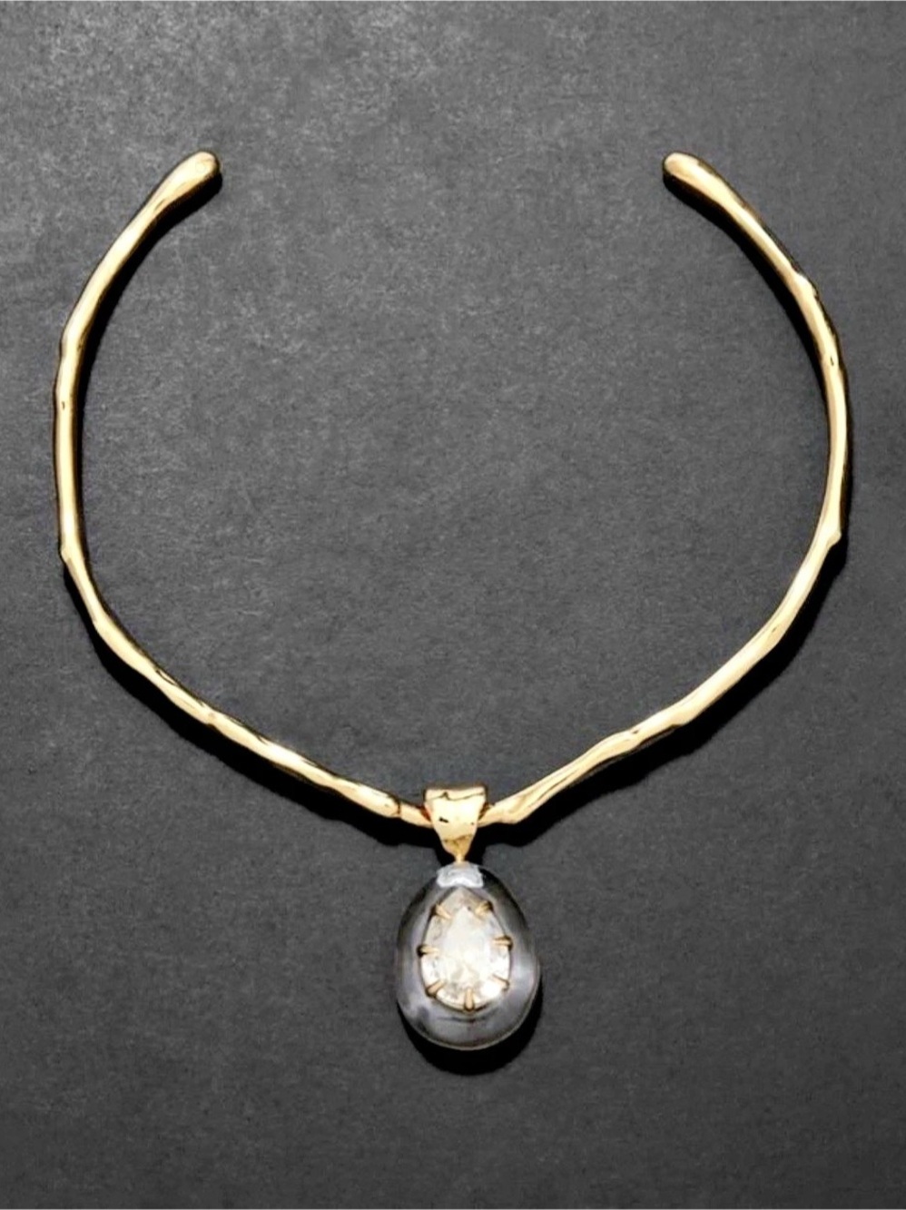 NEW Alexis Bittar Bonbon Crystal Teardrop Lucite Collar Necklace Gold Clear OC01